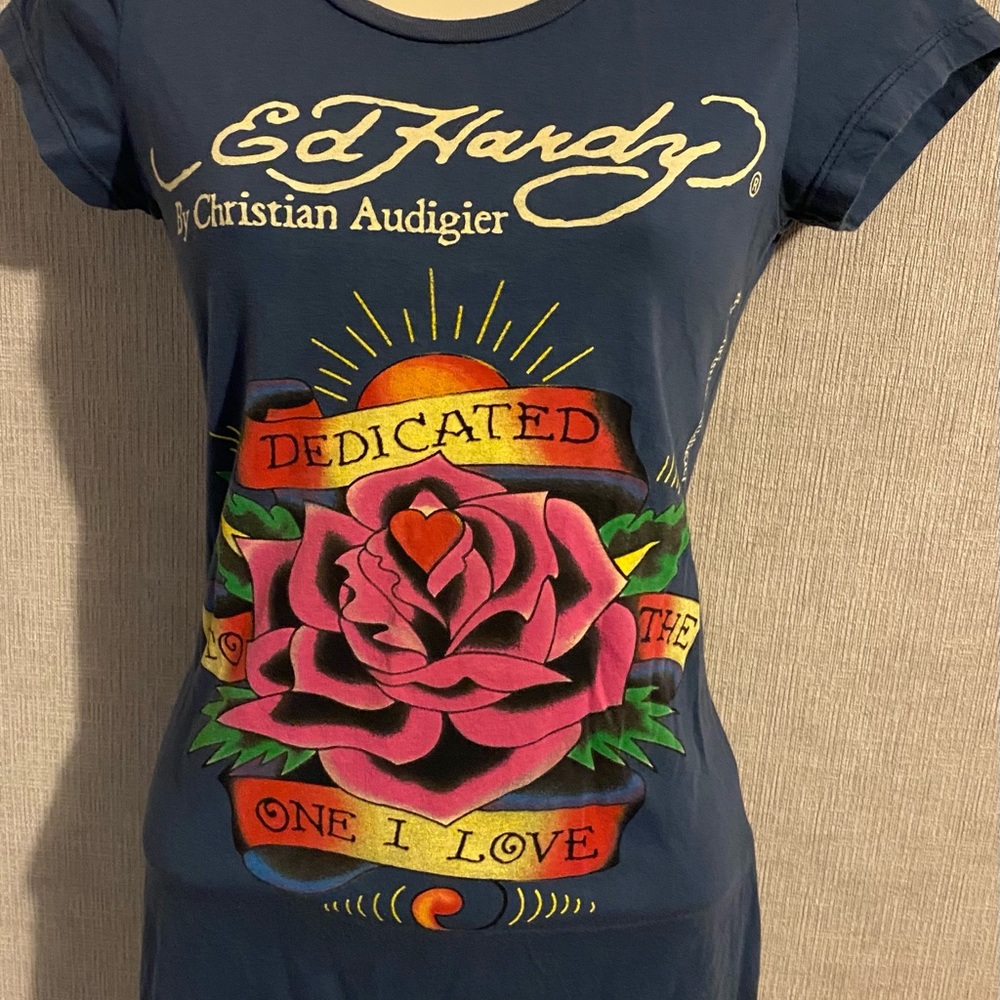 ED HARDY T Shirt “Dedicated To The One I Love” tunic top XS